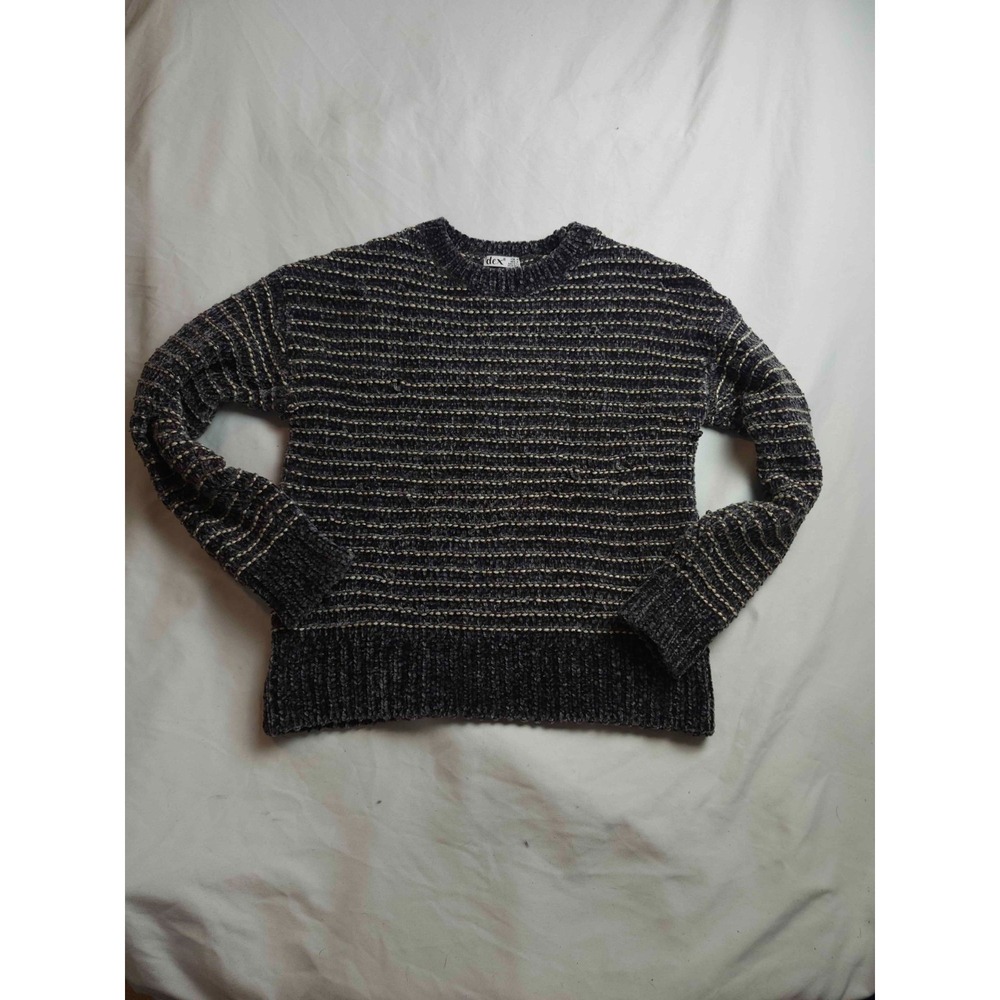 Dex Pullover Sweater Womens Medium‎ Black Knit Striped Metallic Contemporary